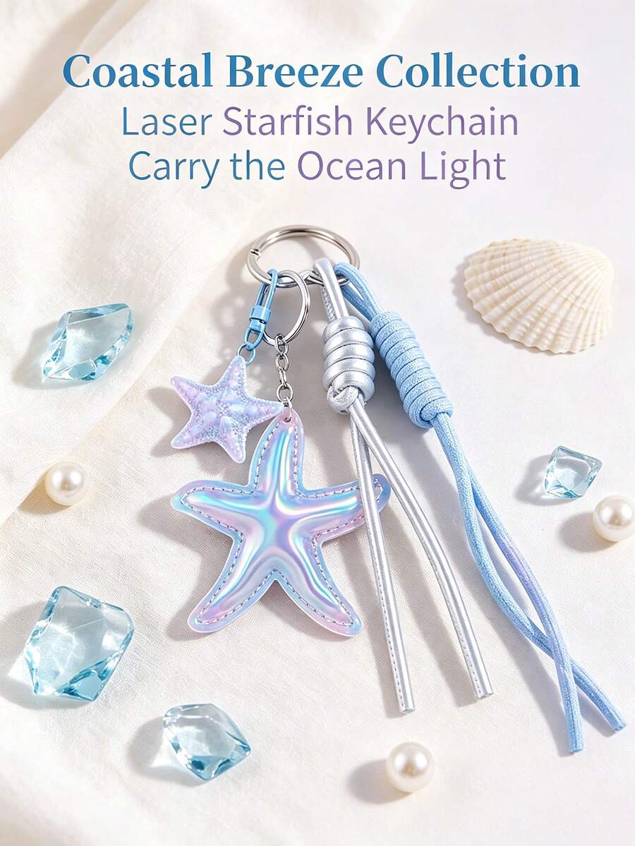 Pentagramm Schlüsselanhänger Ozean Laser Seestern Premium Taschenanhänger, Ozean Strand Stil Damen Schlüsselanhänger, süßer Tier Taschenanhänger geeignet für Handtaschen Rucksäcke Geldbörsen Autoschlüssel Sommer Urlaubsstil Accessoires, langanhaltend Legierung Schlüsselanhänger Ozean Stil inspirierter Taschenanhänger Valentinstag Geburtstag Muttertag Weihnachten perfektes Geschenk, geeignet für Reisen Strand Alltag Party Modebegeisterte, Kristall verzierter Ozean Tier Anhänger - Verschiedenfarbig - Übersicht 1