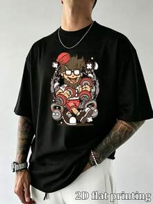 Herren Sommer Lässig Oversized Cartoon Fitness Gewichtheben Muster Kurzarm T-Shirt, locker bequem Rundhals Baumwolle Tee für Fitnessstudio Training Alltag - Schwarz - Übersicht 7