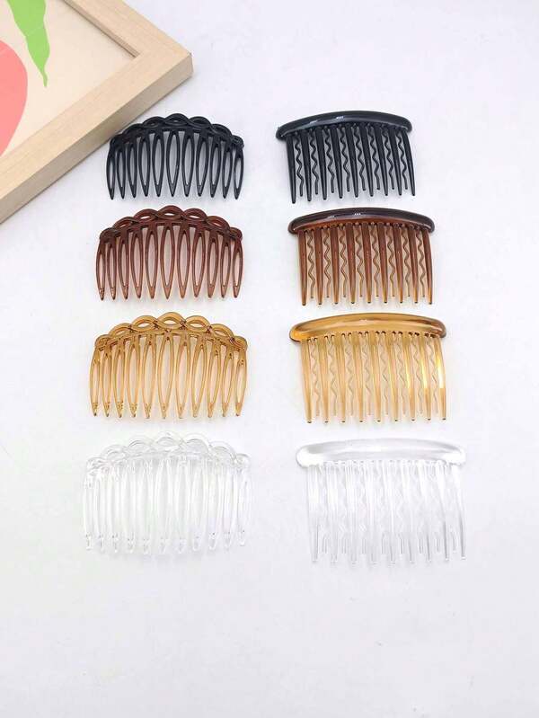 8pcs/Pack Solid Color Casual ABS Plastic (ABS Resin) Side Comb Suitable For Daily Wear