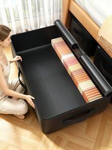 Underbed Storage Organizer Box, Large Capacity Foldable Clothes Storage Bin With Transparent Window, Dual Zipper Handle, Dust-Proof Bedding And Linen Storage Box, Suitable For Bedroom, Closet, Wardrobe, Dorm, Home Storage - Black - View 1