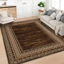 Techigher Modern Washable Area Rug - Non Slip Geometric Bordered Living Room Carpet, Foldable Thin Low Pile Floor Cover For Bedroom, Kitchen, Dining Room - Reddish-brown - View 9