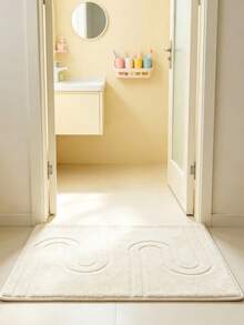 Cream-Style Embossed Line Bathroom Mat, Soft High-Density Plush Surface With Soft Skin-Friendly Touch, Minimalist Double-U Pressed Pattern Design Versatile And Stylish, Suitable For Ins Cute Home Decor. Can Be Placed In Entryway, Bedroom Entrance, Beside Washbasin. Gentle Beige Solid Color Soft Easily Matches Various Soft Furnishing Styles, Simple And Convenient Daily Care, Machine Washable, Can Be Placed At Home Entrance, Balancing High Aesthetics And Daily Practicality. - White - View 7