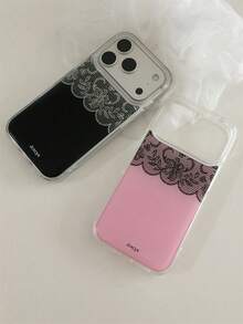 Casing Ponsel Minimalis Elegan dan Modis dengan Motif Bunga Renda, Kompatibel dengan iPhone 17 Pro Max 17 Pro 17 16 Pro Max 15 14 13 12 Pro Max, Pelindung Lensa dan Penutup Belakang. - Hitam - View 2