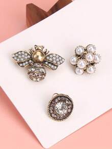 3pcs Fashion Jewelry Brooch Set - Bee, Faux Pearl And Floral Decorative Brooches - View 3