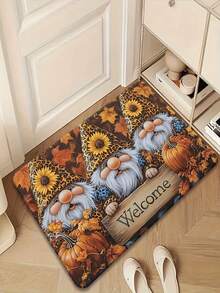 1pc Super Soft Flannel Floor Mat, Autumn Maple Leaf Gnome Pattern Doormat, Machine Washable And Fade-Resistant, Suitable For Kitchen, Dining Room, Hallway, Bathroom, Bedroom And Indoor/Outdoor Entrance, Seasonal Gnome Design Home Decor - Multicolor - View 1