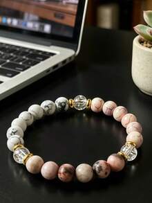 YAUKIA 8mm Elegant Pink Zebra Love Beaded Bracelet,Rhodonite, Money Wealth Luck, Boho Jewelry, Yoga Meditation For Beach Holiday Birthday Party Holiday Gifts - Multicolor - View 5