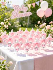 12/6/1 Set - 3.5 Inch Mini Pink Cute Bow Baby Bottle Style Plastic Box, Suitable For Baby Shower Party Decoration, With Pink Footprint Thank You Sticker And Pink Bow Plastic Bottle Style Storage Box Gift Box, Baby Shower Gift, Suitable For Baby Boy And Girl Baby Shower Party Centerpiece Decoration, Gender Reveal Party Tabletop Decoration Small Gift, Return Gift For Guests (Pink) - Pink - View 3