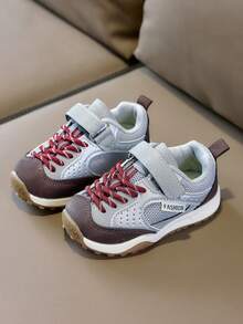 Unisex Kids' Retro Colorblock Jogging Shoes, Large Mesh Breathable Double-Layer Lace-Up Anti-Collision Toe Cap, Versatile Casual Sneakers - Grey - View 2
