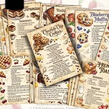 20pcs Vintage Printed Recipe Cards, 3.9*5.7 Inch Dessert Baking Illustrations & Steps, Single-Sided Vintage Cooking Reference Card Set, Suitable For Home Kitchen, Recipe Collection & Baking Gifts - Multicolor - View 1