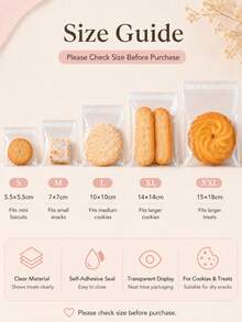 Transparent Multi-Size Self-Sealing Plastic Baking Bags, Reusable Plastic Bags Suitable For Cookies, Candies, Baked Goods, Party Favors Packaging - Multicolor - View 3