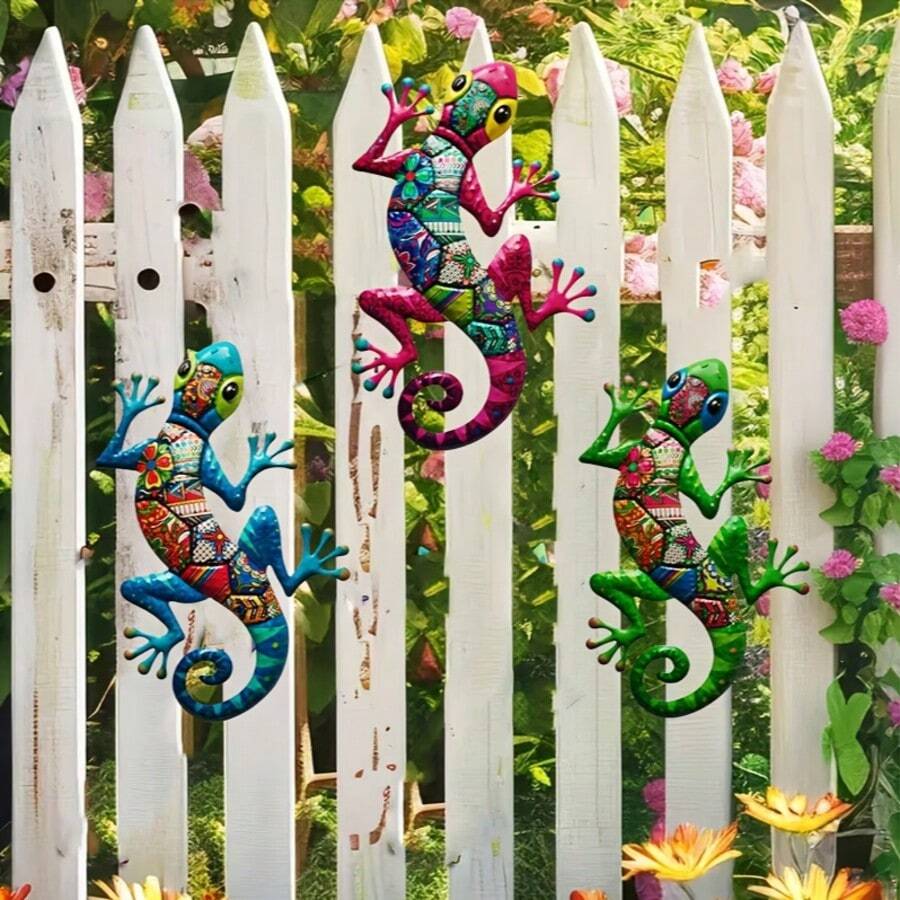 3pcs Bohemian Colorblock Gecko Acrylic Wall Decor Set, Lizard Wall Hanging Ornament For Patio, Entryway, Homestay - Gecko - View 1