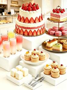 3 Sets 6pcs Stackable Acrylic Dessert Display Stands, White Rectangular Dessert Boxes, Multiple Sizes, Suitable For Party, Buffet, Wedding Decor, Bridal Shower, Baby Shower, Birthday Party, Gathering Dessert Display, And Christmas And Holiday Party Decor. - White Square - View 3