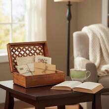 5" X 4.5"X 3" Wood Box With Lid - Trellis Medium Polish - Handcrafted Keepsake Box - Medium Storage Jewelry Home Dcor Accents - 1PC - View 4
