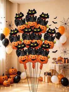 10 buah Balon Foil Mini Dekorasi Pesta Halloween Kartun & Kucing Ukuran 44cm (Pita Tidak Termasuk) Halloween - View 1