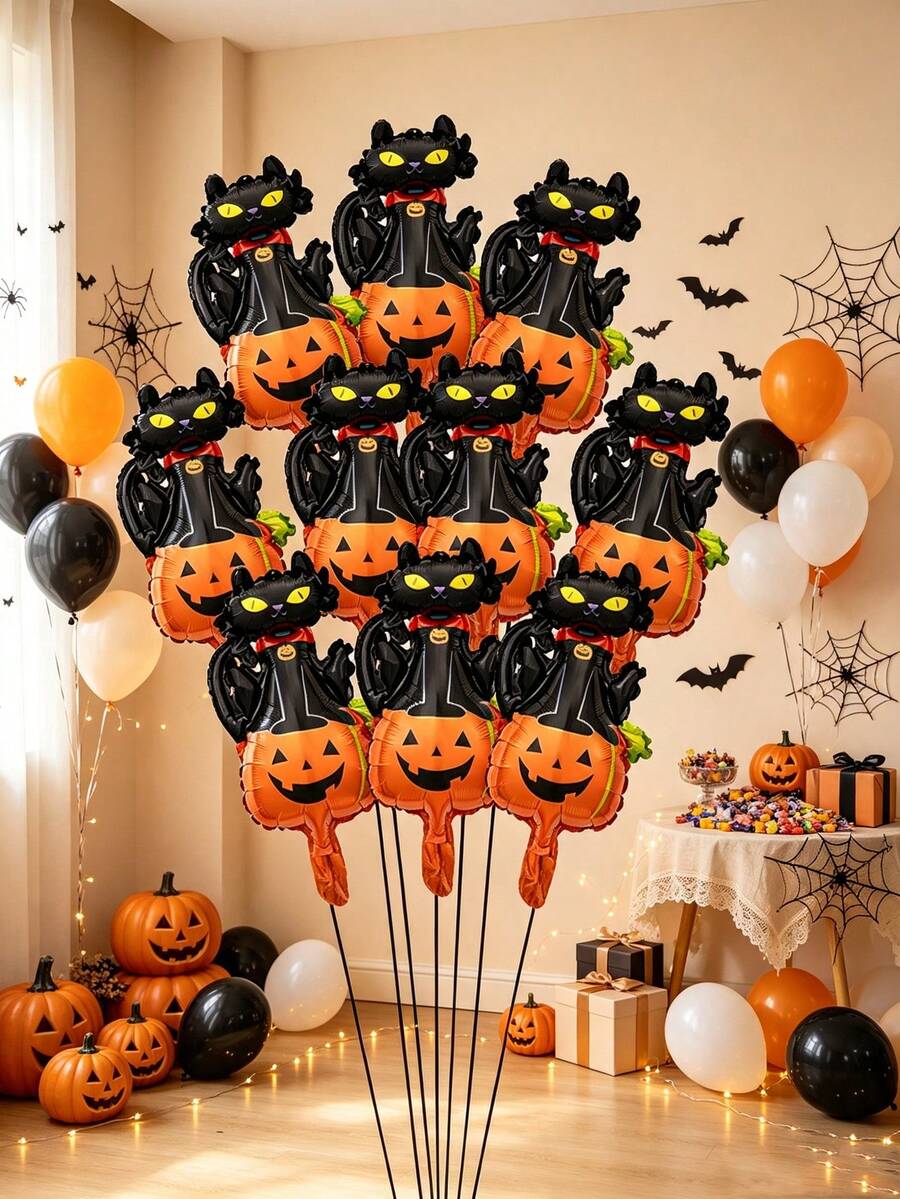 10 buah Balon Foil Mini Dekorasi Pesta Halloween Kartun & Kucing Ukuran 44cm (Pita Tidak Termasuk) Halloween - View 1