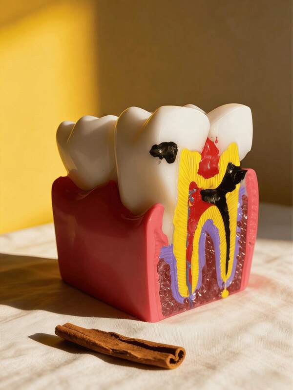 1pc Dramatic Tooth Anatomy Model With Cavity And Nerve Details, White, Yellow, Red, Black Color Scheme, Medical Learning And Vintage Science, Perfect Decor For Medical Students Or STEM Teachers