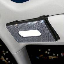 [Shiny Rhinestone Box]Rhinestone Car Sun Visor Tissue Box - Shiny Car Interior Decoration - Shiny Seat Back Tissue Storage Bag Napkin Holder - A - View 5