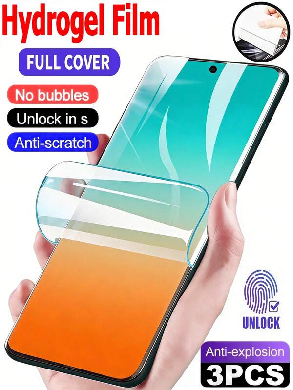 3Pcs HD Hydrogel Film Explosion Proof And Scratch Resistant Mobile Screen Protection Film Compatible With Samsung Galaxy S26 S25 S24 S23 S22 A57 A56 A07 A16/Compatible With Xiaomi 14T 17T 15T Poco M7 Note 13 14 15C 15 Pro Pro+/Honor 90 600 400 Full Coverage Scratch Automatic Repair Protective Film Soft Film Non Glass Support Fingerprint Recognition [International Version Non Local Version]