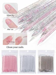 100 Peças Caneta de Resina Acrílica de Ponta Dupla para Aplicação de Strass, Ferramenta Multifuncional de Arte de Unhas para Desenho de Pontos e Flores com Empurrador de Cutícula, Acessórios de Manicure para Unhas Postiças, Design de Encantos de Unhas DIY, Uso Doméstico e de Salão de Unhas para Iniciantes - Multicolorido - Visão 4