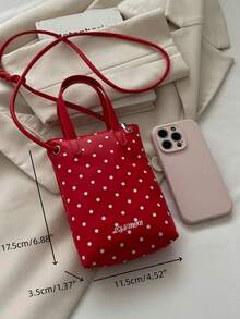 Autumn/Winter Polka Dot Print Phone Wallet, With Heart Pendant, Fashion Crossbody Bag, Cute Sweet Y2K, Suitable For Daily, School - Multicolor - View 4