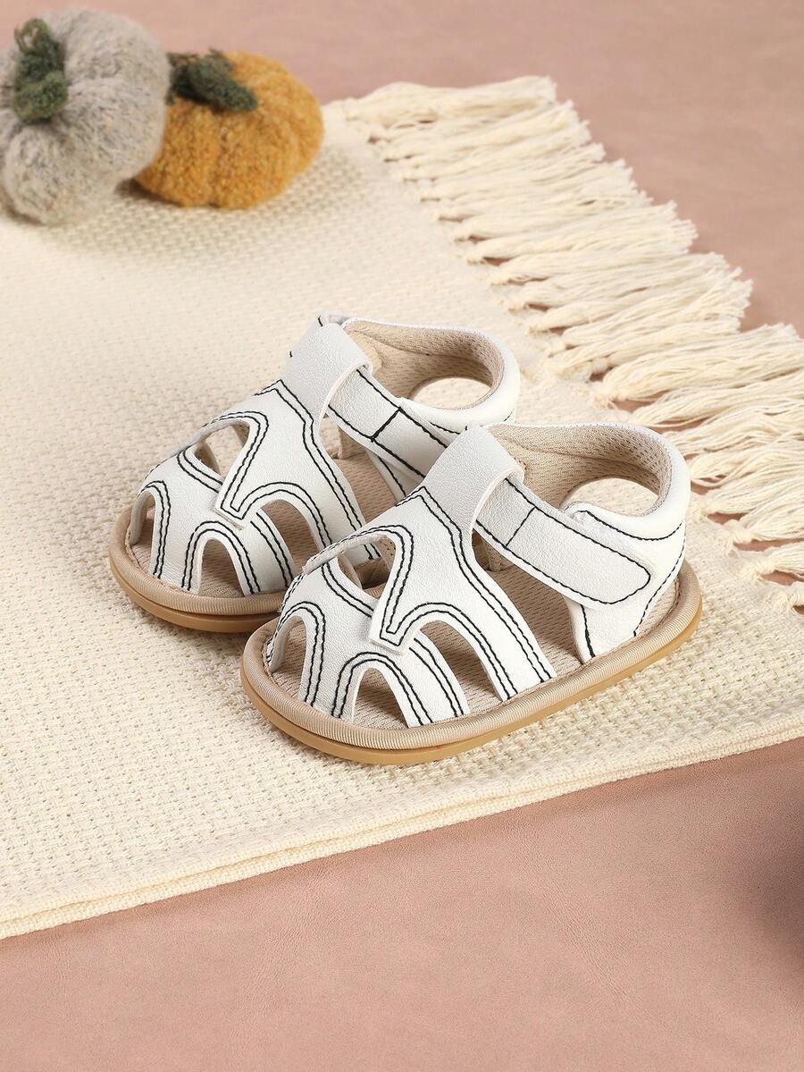 1 Pair Infant Hollow Out Solid Color Versatile Round Toe Flat Sandals Suitable For Spring Summer Autumn - White - View 1