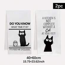2PCS Kitchen Towels Cat Pattern Print 40*60cm Simple Style Rectangular Microfiber Kitchen Towels, First Choice For Crazy Cat Lovers, Dish Cloth, Table Cloth, Hand Towel, Kitchen Decor, Housewarming Gift For Neighbors, Perfect For Kitchen And Bathroom Use, Suitable For Housewives And Family Gathering Gifts, High Cost-Performance, Household Essential - Black - View 12