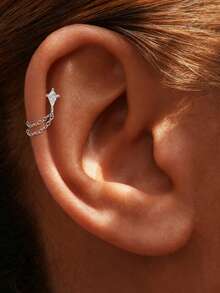 EleRunis 1pc 925 Sterling Silver Delicate Double Eye Chain Flat Back Labret/Cartilage Stud, Suitable For Earlobe/Ear Cartilage/Ear Conch/Ear Helix, Threaded Piercing Fine Jewelry, Suitable For Daily Wear - Silver - View 6