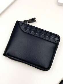 1pc Men's Multi-Function [Multi-Card Slot] Patchwork Coin Purse Short Horizontal Zipper Wallet Coin Purse Woven Pattern Patchwork Wallet - Multicolor - View 8