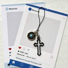 1pc Niche Design Gothic Cross Phone Chain Pendant, Minimalist Car Key Chain, Earphone Phone Charm Decorative Gift - Multicolor - View 8