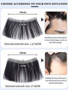 Intranet 1.5*16/2*16CM Men's Thin Invisible Frontal Bangs Hairpiece, Sideburn Hair Patch, Invisible Seamless Ultra-Thin PU Leather Hairline Replacement Piece, Balding Hairline Coverage, Frontal Bangs Hairpiece, Halloween - Black - View 5