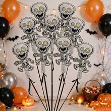 10pcs 16-Inch Mini Halloween Skeleton Shaped Foil Balloons, Suitable For Trick Or Treat Theme Balloons (Ribbon Not Included) - View 2