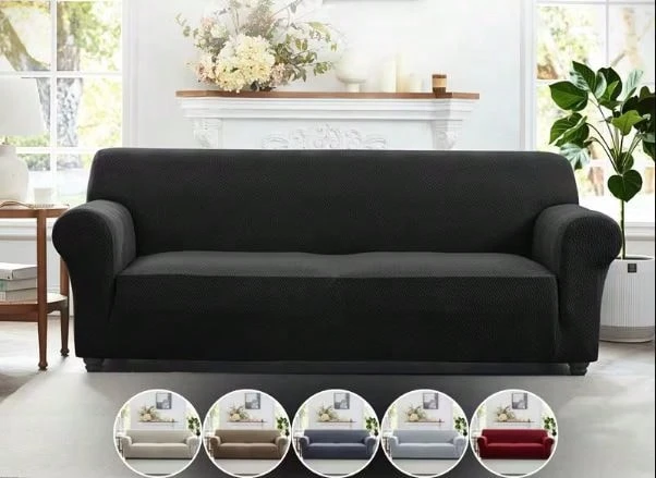 H&R Elastic Spandex Sofa Cover – All-Season Stretch Sofa Protector, 360° Full Coverage Couch Cover, Cat Scratch Resistant, Dust-Proof & Machine Washable For 1 Seater & Sectional Sofas - Black - View 1