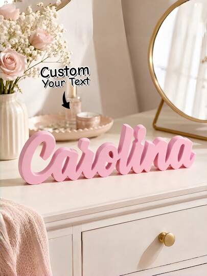 1Pc Custom 3D Freestanding Name Sign, Personalized Text Cursive Word Letter Decor, Desktop Standing Plaque For Kids Room