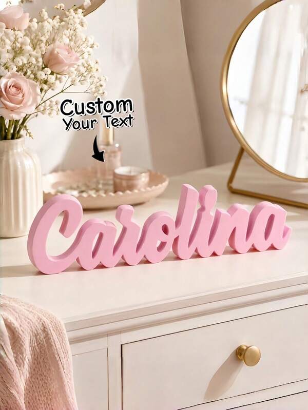 1Pc Custom 3D Freestanding Name Sign, Personalized Text Cursive Word Letter Decor, Desktop Standing Plaque For Kids Room