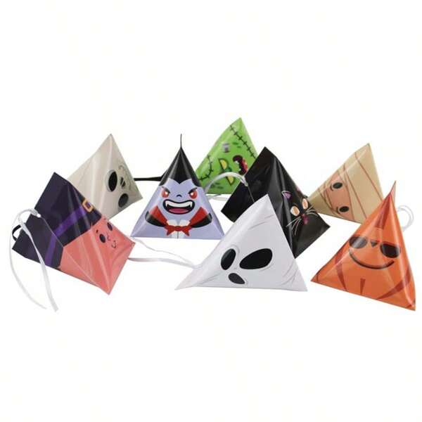 Halloween Gift Box Handheld Triangular Zongzi-Shaped Packaging Box With Scary Ghost Face Pattern, Fun Halloween Trick-Or-Treat Candy Gift Decoration Storage Box