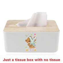 Nordic Tissue Box Bamboo-Lid Solid Wood Storage Case Desktop Napkin Holder Car Paper Dispenser Dormitory Organizer Box Holiday Decoration Storage Suitable For Home Office Use Initial Name 26 Letters Pattern - White - View 26