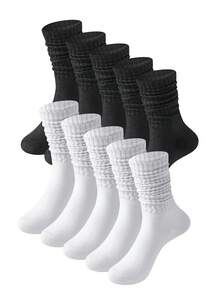 10/6/1 Pair Black All-Season Men's Mid-Calf Socks, Black And White Slouch Socks, Promotional Y2K Cute Sports Fun Gift - Multicolor - View 1