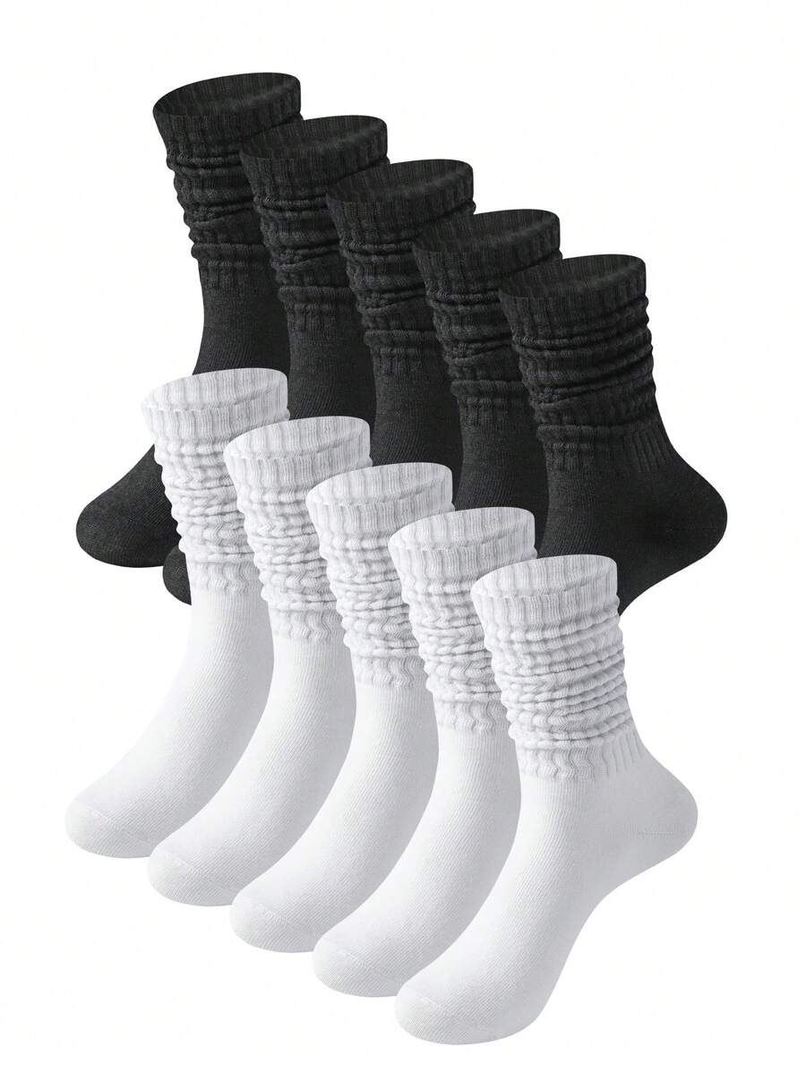 10/6/1 Pair Black All-Season Men's Mid-Calf Socks, Black And White Slouch Socks, Promotional Y2K Cute Sports Fun Gift - Multicolor - View 1