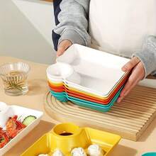 4-Piece Set With Divided Compartments] Plastic Dumpling And French Fries Sauce Dish Set| Portable PP Square Sauce Dish| Japanese Cuisine Sushi Taco Serving Plate| Outdoor Camping Picnic Party Tableware| Multi-Color Practical Dinner Plate - Mixed Colors - View 11