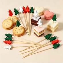 60pcs Christmas Tree Cocktail Picks, Multifunctional Bamboo Toothpicks With Leaf Design, Appetizer Picks, Food Skewers, Fruit Picks, Thanksgiving, Halloween, Easter And Party Decorations - Multicolor - View 2