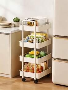 3/4/5-Tier Movable Storage Rack, Home Floor Trolley, Kitchen Multi-Layer Cart, Bathroom Storage Cart, Bedroom Snack Storage Rack, Bookshelf, Home Decor, Living Room Storage, Suitable For Living Room, Kitchen, Bedroom, Bathroom - White - View 4