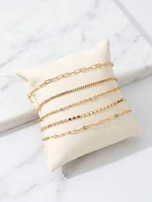 5pcs Minimalist Luxury Alloy Geometric Chain Layered Bracelets, Suitable For Women's Daily Commute, Dating, Vacation, Gift Wearing - Gold - View 4