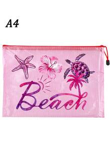時尚防水PVC沙灘包，印有「Beach」彩色字母，A4尺寸，透明化妝包配尼龍拉鍊，適合游泳、潛水和夏季度假，輕巧，適合年輕男女，沙灘包配件，旅行必需品，旅行配件，度假必備。返校用品盥洗包沐浴包大容量淋浴包，女性母親節禮物教師禮物郵輪必備 - 彩色 - 查看 27