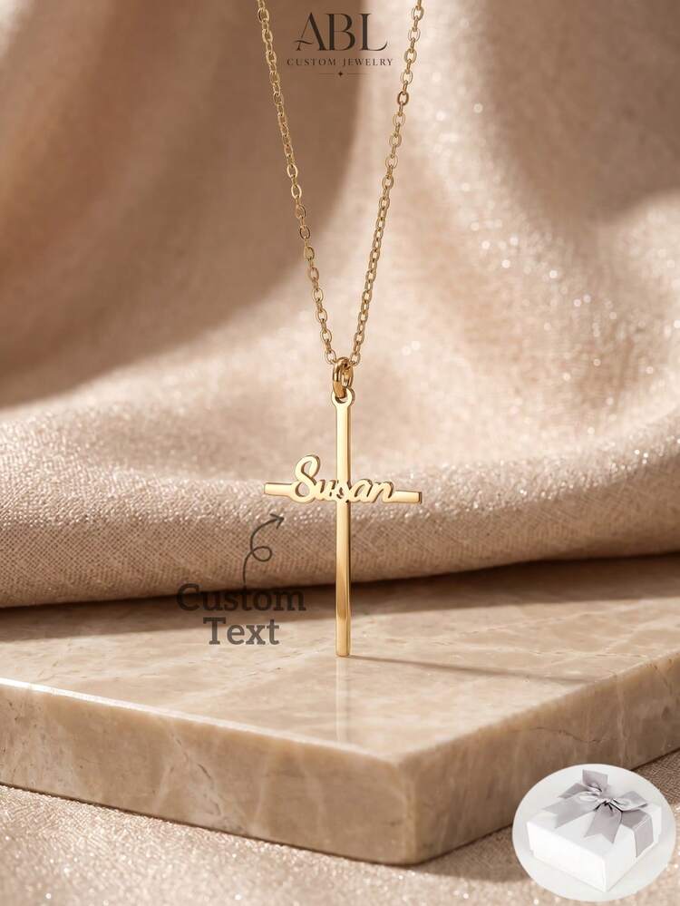 Personalized Cross Necklace, Customized Faith Jewelry, Engraved Gift For Women, Personalized Name Necklace, Simple Halloween Gift, Customized Religious Gift, Suitable For Daily Wear And Gatherings - Multicolor - View 1
