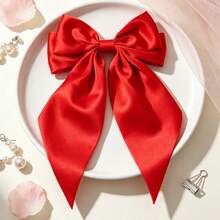 1pc Solid Color Satin Hair Clip With Ribbon Streamers And Large Bowknot, Versatile Hair Accessory For Women Valentine's Day Claw Clips Hair Claws Hair Barrettes, School Stuff, Elegant, College, Winter Outfit For Women, Bows, Cute, Hair Accessories, Head Accessories, Hairpin - Yellow - View 20