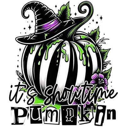 1/2/3pcs Black & White Striped Pumpkin Purple Edge Witch Hat Green Drip Purple Flower American Cartoon Halloween Heat Transfer Iron-On Sticker Funny Quotes DIY Iron-On Patch Compatible With T-Shirt, Hoodie, Canvas Bag, Pillow, Hat
