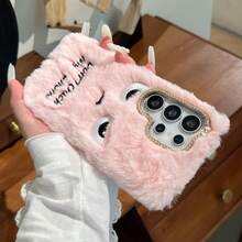 Personalized Embroidered Funny Angry Expression Plush Phone Case Compatible With Apple 17 Pro Max/ 16 Pro Max/ 15 Pro Max/ 14/ 13 Pro/ 12/ 11 Women's Protective Cover Autumn/Winter Note: This Is Not Animal Fur - Pink - View 3