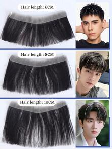 Intranet 1.5*16/2*16CM Men's Thin Invisible Frontal Bangs Hairpiece, Sideburn Hair Patch, Invisible Seamless Ultra-Thin PU Leather Hairline Replacement Piece, Balding Hairline Coverage, Frontal Bangs Hairpiece, Halloween - Black - View 6