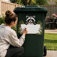 DIY Writable Raccoon Trash Can Sticker, 3D Cartoon Junk Food Trash Can Vinyl Decal, Removable Waterproof Outdoor Yard Garden Home Decor Sticker - Trash Can Stickers - View 4