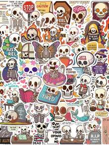 50pcs/Pack Funny Cartoon Skull Stickers, Decorative Decals For Laptop Guitar Phone Stationery Luggage Notebook Sticker - Multicolor - View 1